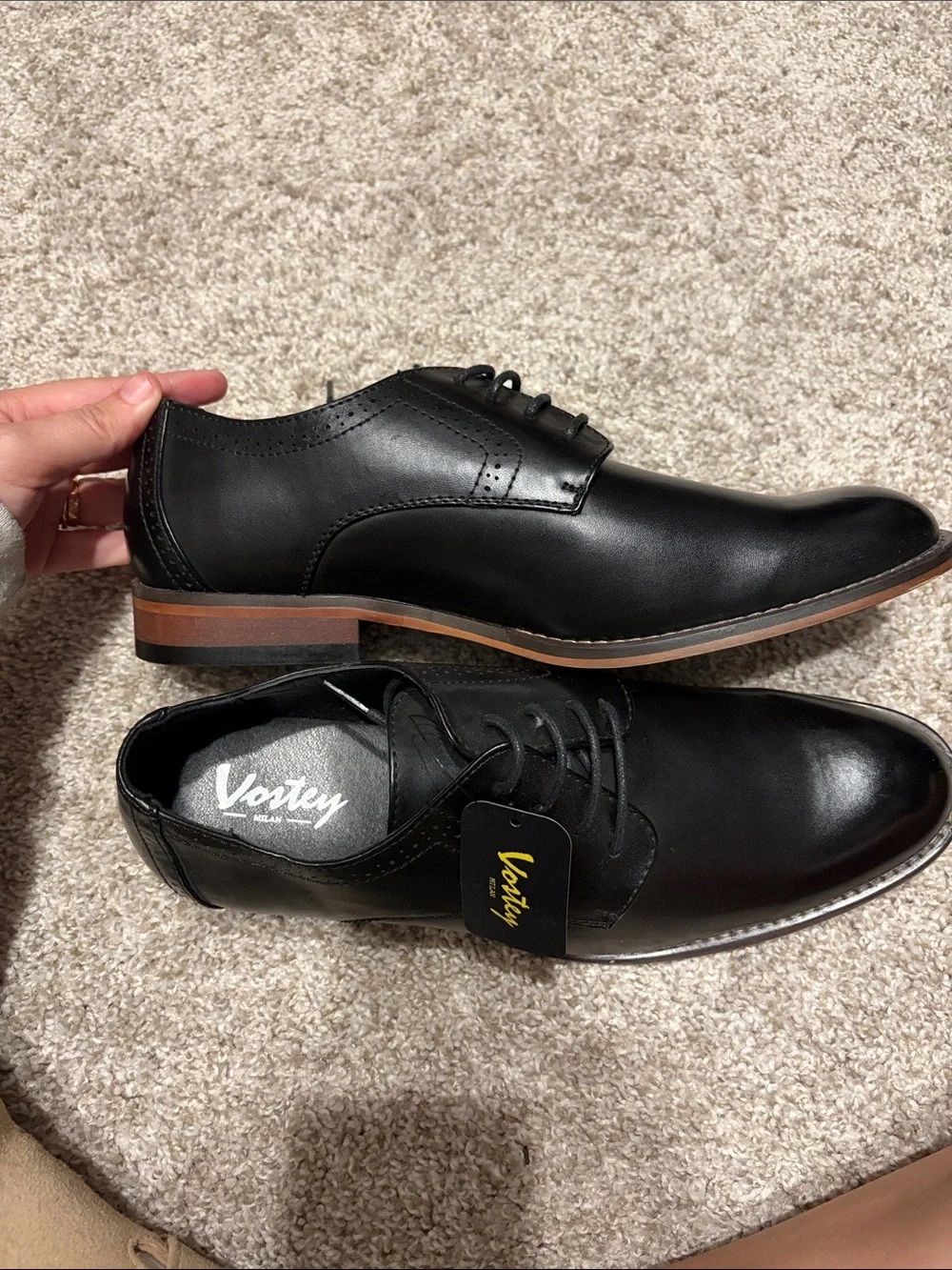 Vostey Black Leather Derby Dress Shoes